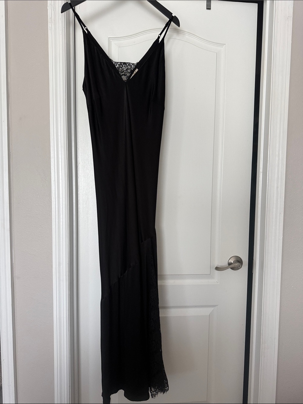 Gold Hawk Long Black Lace Trim Maxi Slip Dress Nightgown M